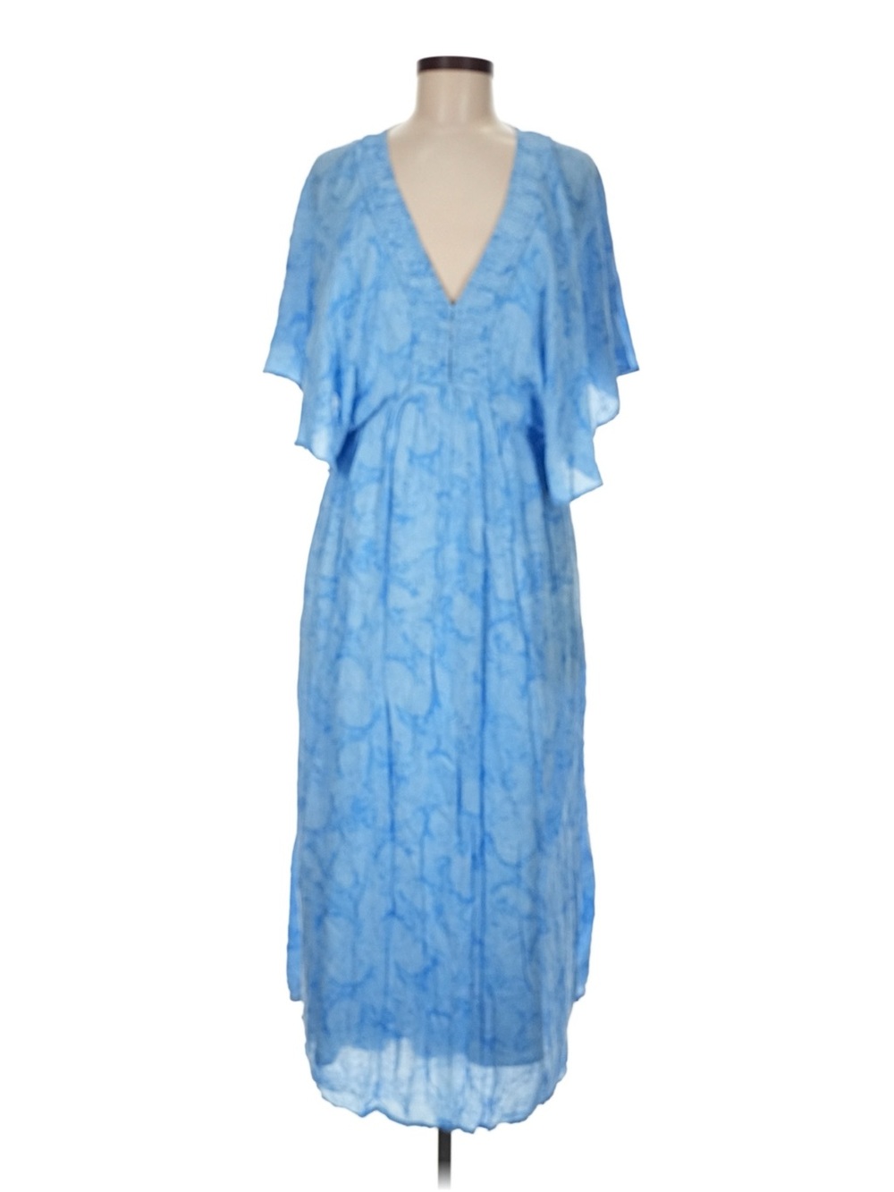 Light Blue Floral V-Neck Maxi Dress